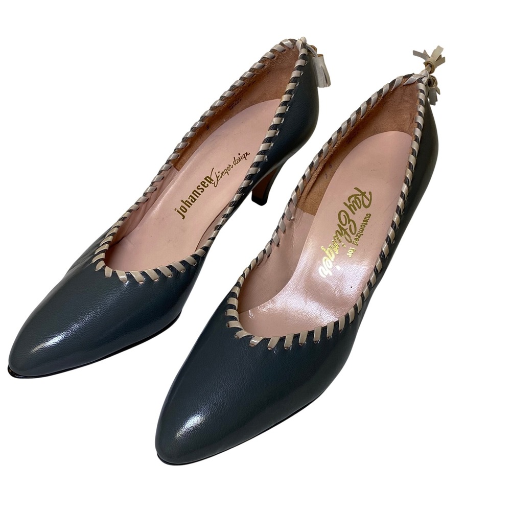 Johansen Junger Design‎ Gray Leather Heels Women's Size 9 SS Whipstitch Tassel